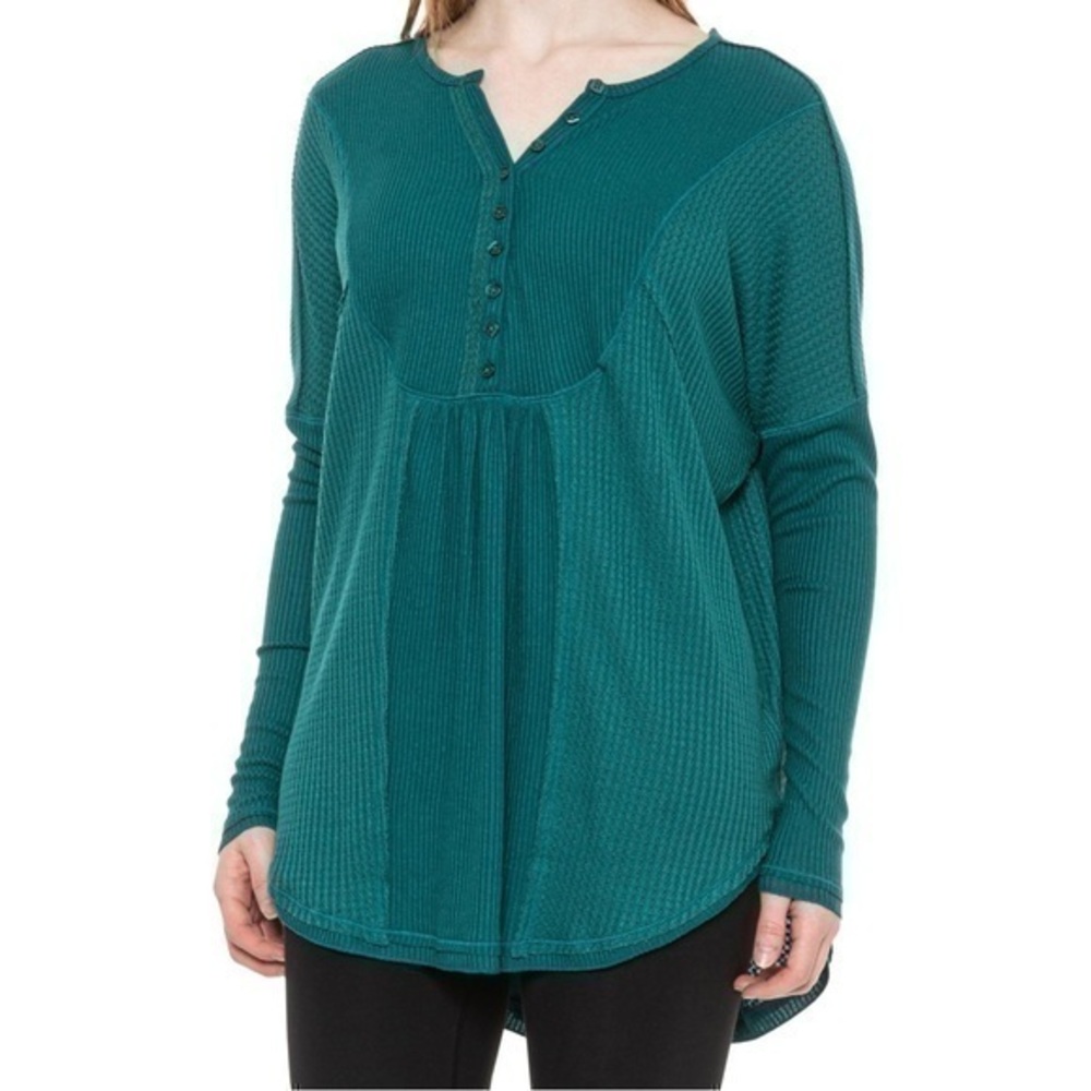 NWT Free People Oversized Leo Henley in Teal Green (S)